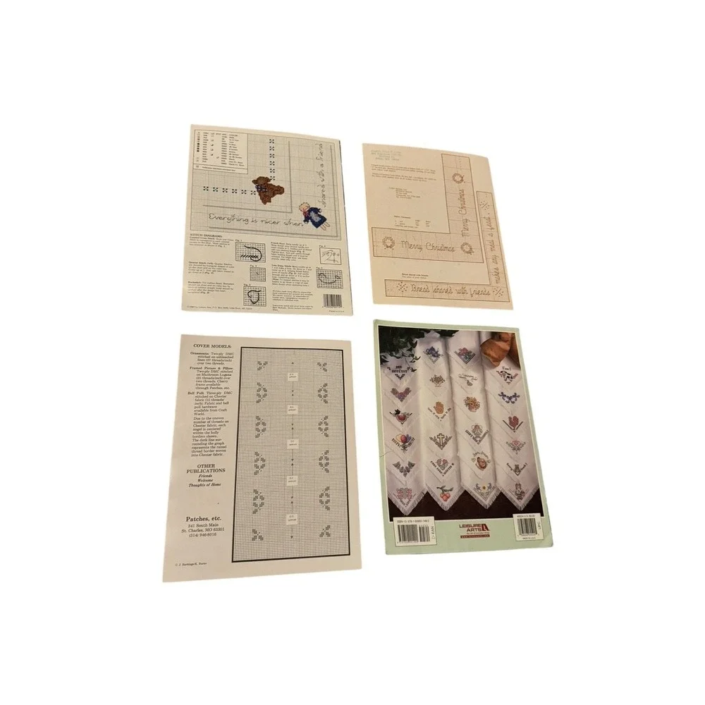 Lot of 4 Vintage Cross Stitch Booklets Bread Cloths Covers Angels Patterns Craft
